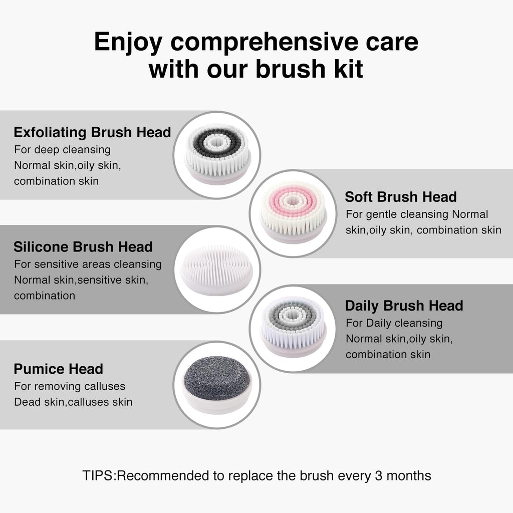 UMICKOO Face Scrubber Exfoliator,Facial Cleansing Brush Rechargeable IPX7 Waterproof with 5 Brush Heads,Electric Face Spin Brush for Exfoliating, Massaging and Deep Cleansing (Black+Gold)