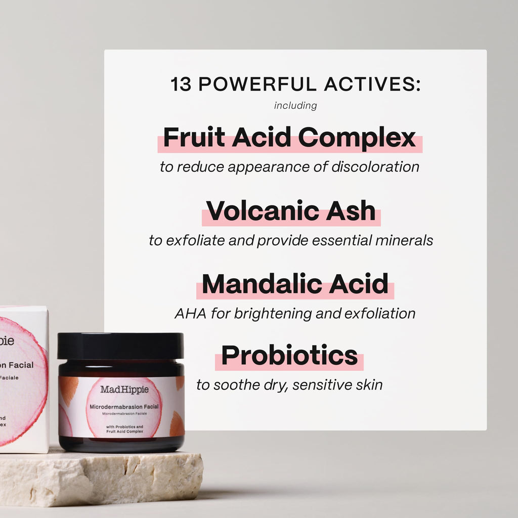 Mad Hippie MicroDermabrasion Facial - Exfoliating Face Scrub with Glycolic Acid, Mandelic Acid, AHA Complex & Hyaluronic Acid, 2.1 Fl Oz