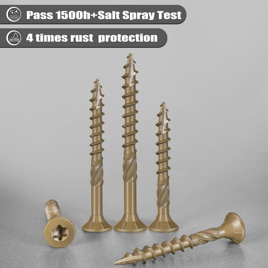 VGBUY Deck Screws #8 x 2 Inch Heavy Duty Exterior Wood Screws,Torx Drive Head Deck Screw Bronze Rust Resistant Epoxy Coated,Long Outdoor Screws with Star Bit(1Ibs,106Pcs)