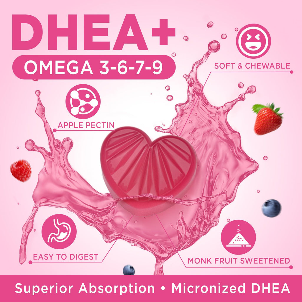 DHEA Supplement for Women, DHEA 50mg with Omega-3, Magnesium & Antioxidant Blend, Supports Hormone Balance, Healthy Aging, Immunity & Energy, DHEA 25 mg per Gummy, Non-GMO, Sugar Free, 60ct
