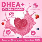 DHEA Supplement for Women, DHEA 50mg with Omega-3, Magnesium & Antioxidant Blend, Supports Hormone Balance, Healthy Aging, Immunity & Energy, DHEA 25 mg per Gummy, Non-GMO, Sugar Free, 60ct