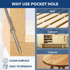Bobibbi Pocket Hole Screws #8x2-1/2 Zinc, Coarse Thread Wood Screws, Washer Head with Square Drive 300Pcs, 150MM Drive Bit Included