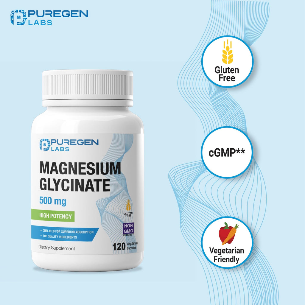 Magnesium Glycinate 500mg [High Potency] 120 Veggie Caps, Chelated for Superior Absorption | No Harmful Additives | Non-GMO, NO Gluten and Dairy, Gentle on Stomach