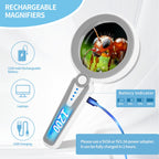 HUIBOER 45X Magnifying Glass with Light, 4.6 Inch 1200mAh USB Rechargeable, 6 Light Modes, Large Handheld Magnifier for Low Vision Seniors with Macular Degeneration, Reading, Jewelry, Coins - Grey