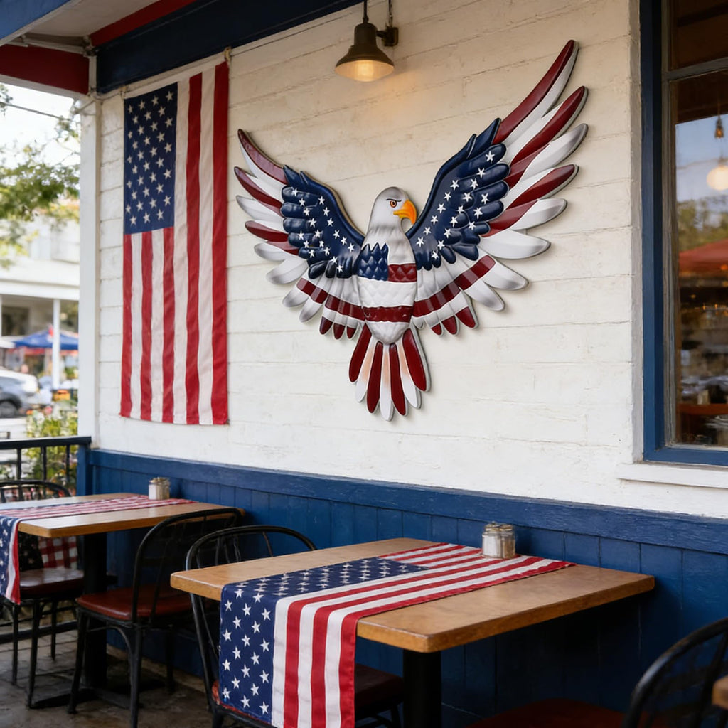 24" Large American Flag Bald Eagle Metal Wall Art, Patriotic Wall Decor