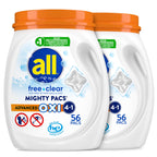 all free clear MIGHTY PACS Advanced OXI, Laundry Detergent Pacs, 56 Count (Pack of 2), Stainfighting, Unscented, and Hypoallergenic for Sensitive Skin, Dermatologist Tested, HE Safe