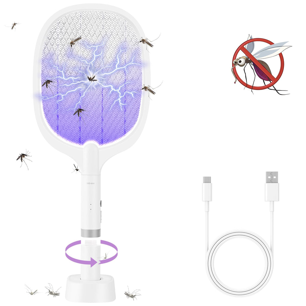 Electric Fly Swatter Racket, 4000V Bug Zapper Racket Rechargeable Fly Zapper Dual Modes Mosquito Swatter Portable with Purple Light & 3-Layer Safety Nets for Indoor & Outdoor, 1 Pack
