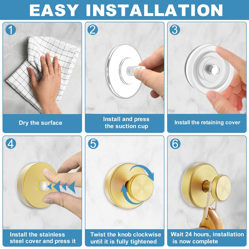 Hviiso Vacuum Suction Cup Hooks for Shower, Shower Hooks for Inside Shower Glass Window, Mirror, No Drill Towel Hooks for Bathrooms, Bath Robe Coat Looafh Wreath Hook for Hanging - 2 Pack, Gold