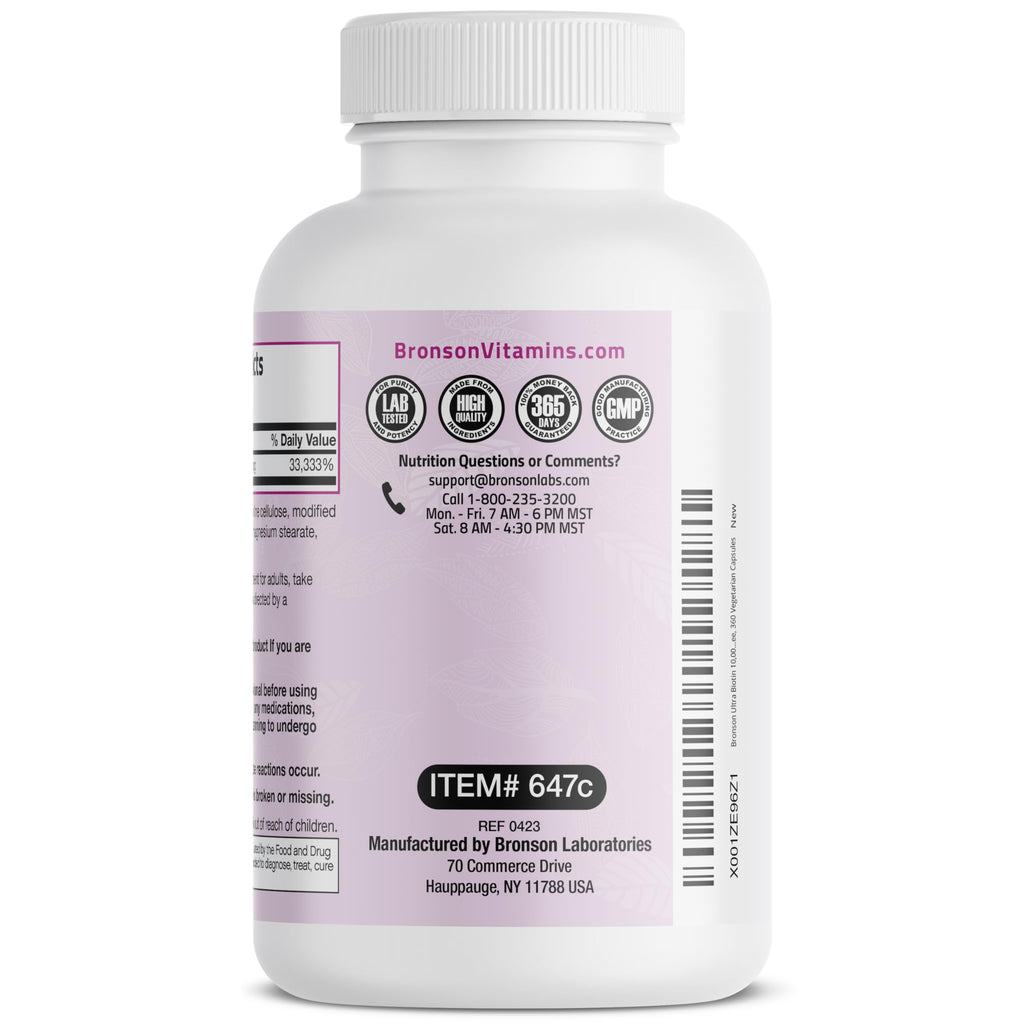 Bronson Ultra Biotin 10,000 Mcg Hair Skin and Nails Supplement, Non-GMO, 360 Vegetarian Capsule