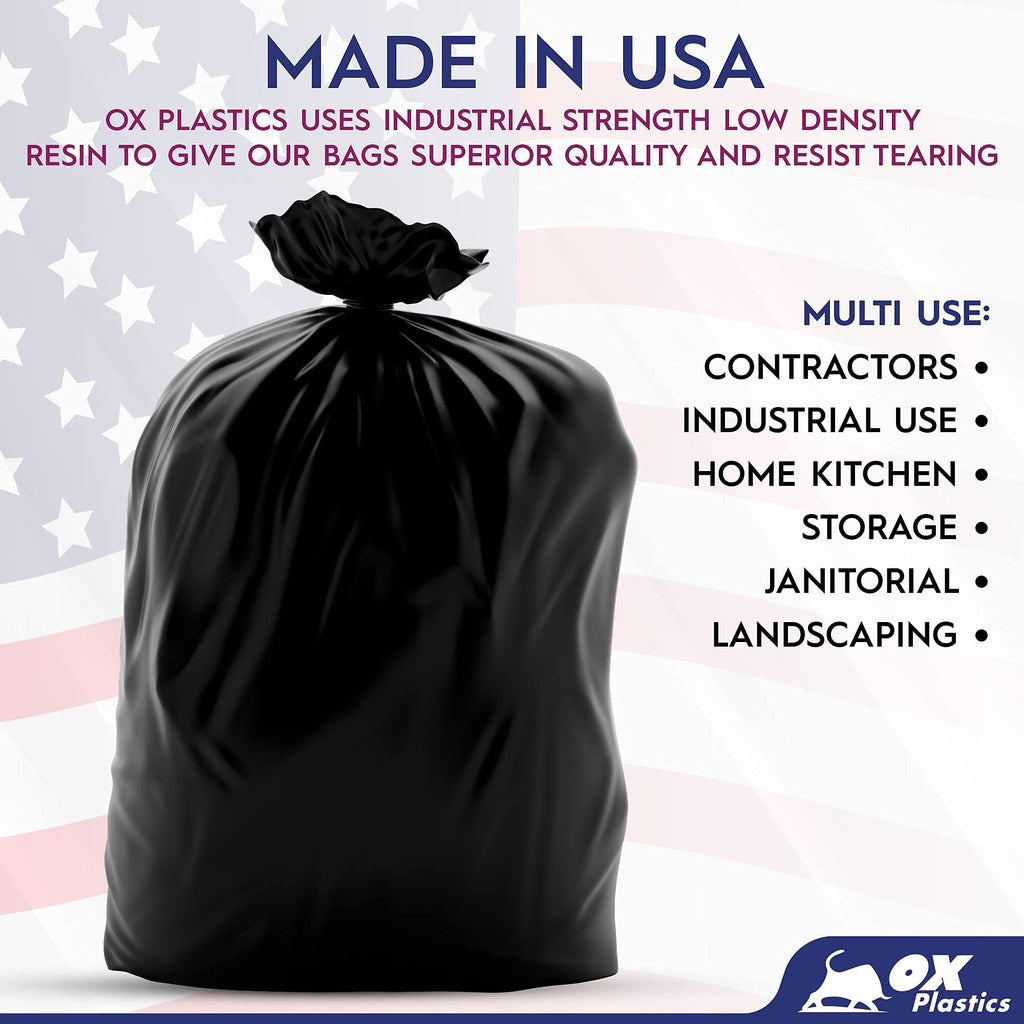 Ox Plastics 60 Gallon Trash Can Liners Bags - (25 Count) & 3mil Thick Extra Heavy Duty Strength - Large Garbage, Leak-Proof & Durable Bags