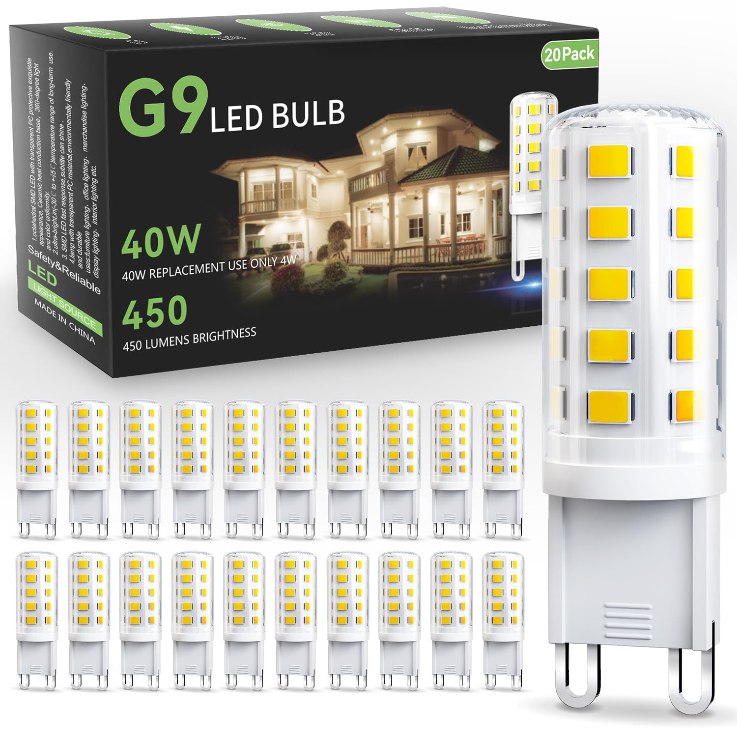 TJOY G9 LED Bulb 4W, 6000K Daylight 20 Pack, 40 Watt Eq, G9 Base, 120V