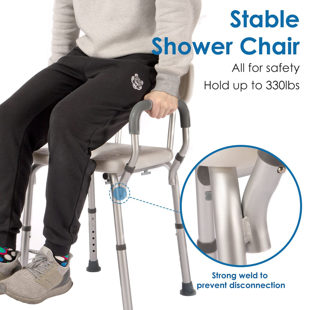Shower Chair with Arms and Back Heavy Duty 330lbs, Shower Chair for Inside Shower, Shower Seat for Inside Shower Bathroom Chair with Cutout Seat & Cold-Proof Pads, Tools-Free Assembly