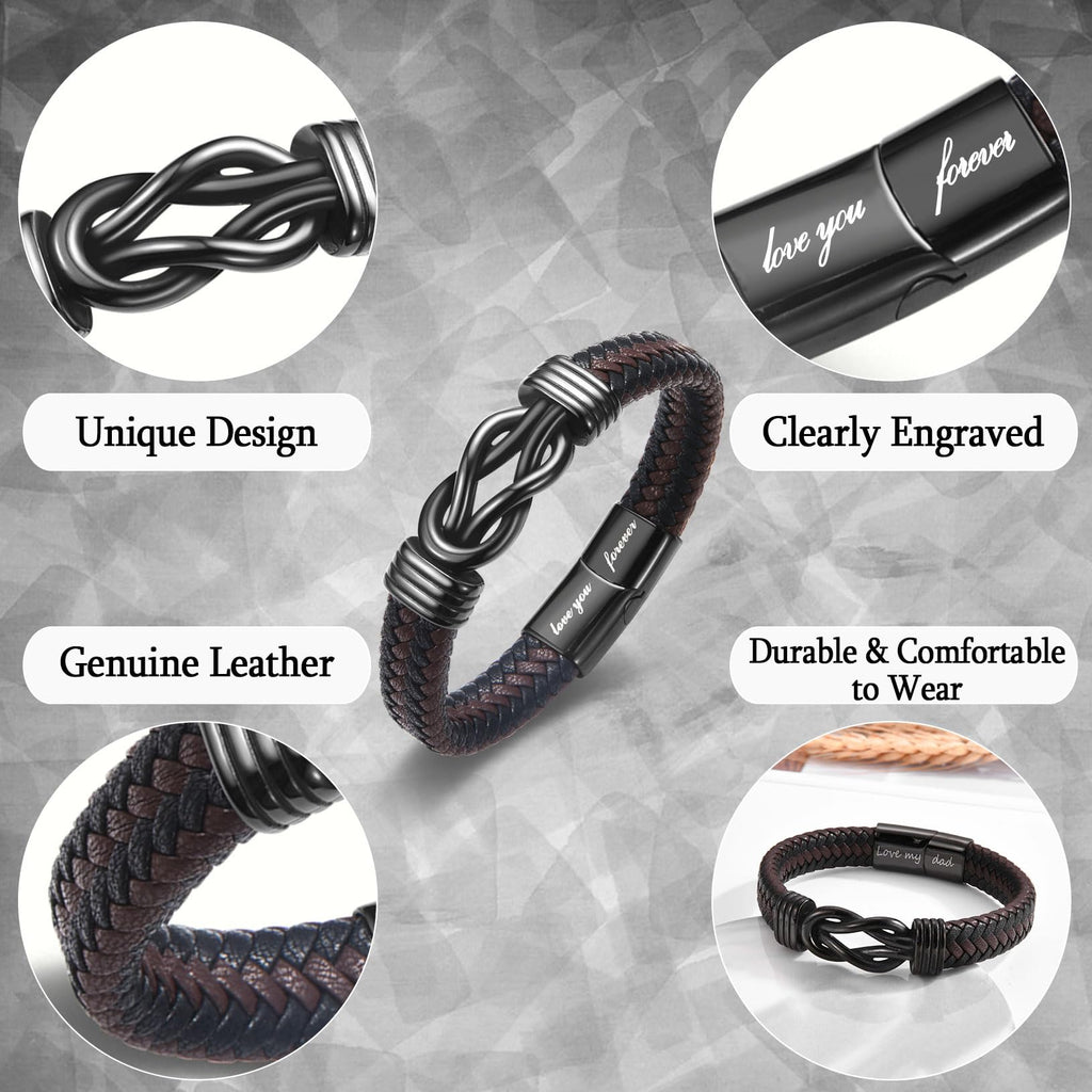 WIKHIA Gifts for Grandson from Grandpa Grandma, Cool Infinity Leather Bracelet Grandson Christmas Birthday Present Ideas for Men
