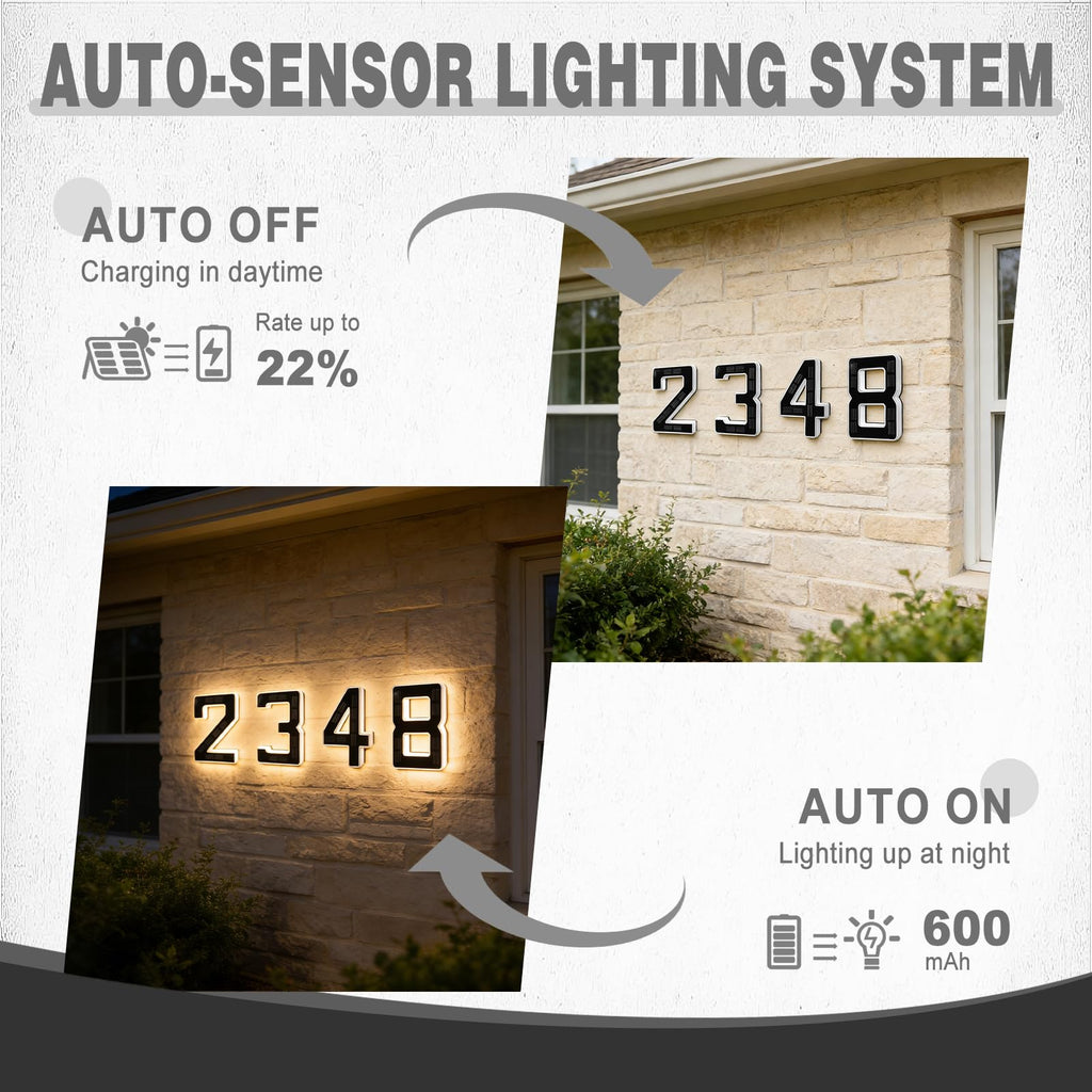 ISUNMEA 6.7 Inch Solar Lighted House Numbers for Outside, Light Up Waterproof LED Address Signs for Houses, Backlit Illuminated Exterior Modern House Numbers Light (3-Black, 6.7IN)