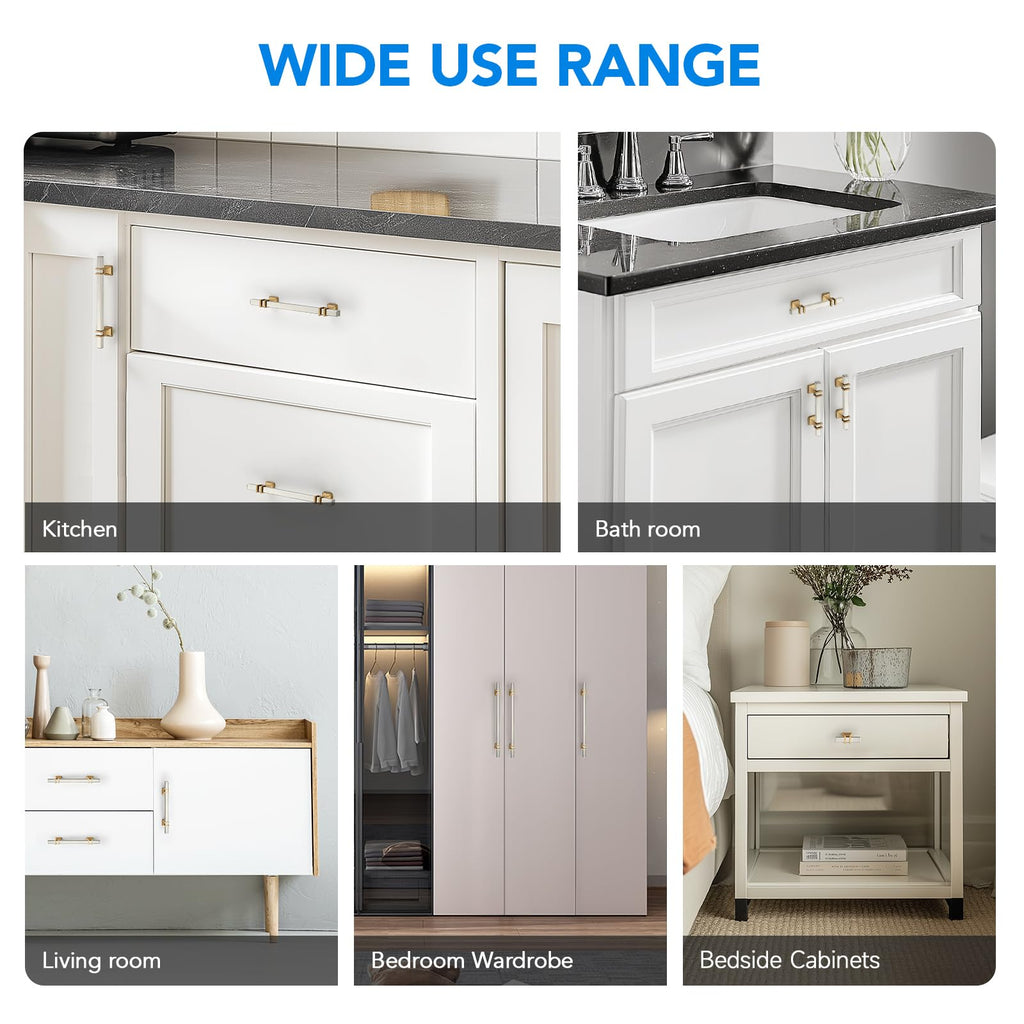 HOME EDIT 30 Pack 8 inch Brushed Nickel&Gold Cabinet Handles Square Zinc-Alloy Pulls for Kitchen Dresser Closet and Bathroom Cabinets Hardware