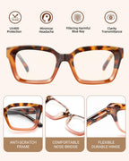 JOLISU 5 Pack Reading Glasses for Women,Oprah Style Blue Light Blocking Computer Readers,Oversized Square Eyeglasses with Spring Hinge +2.00