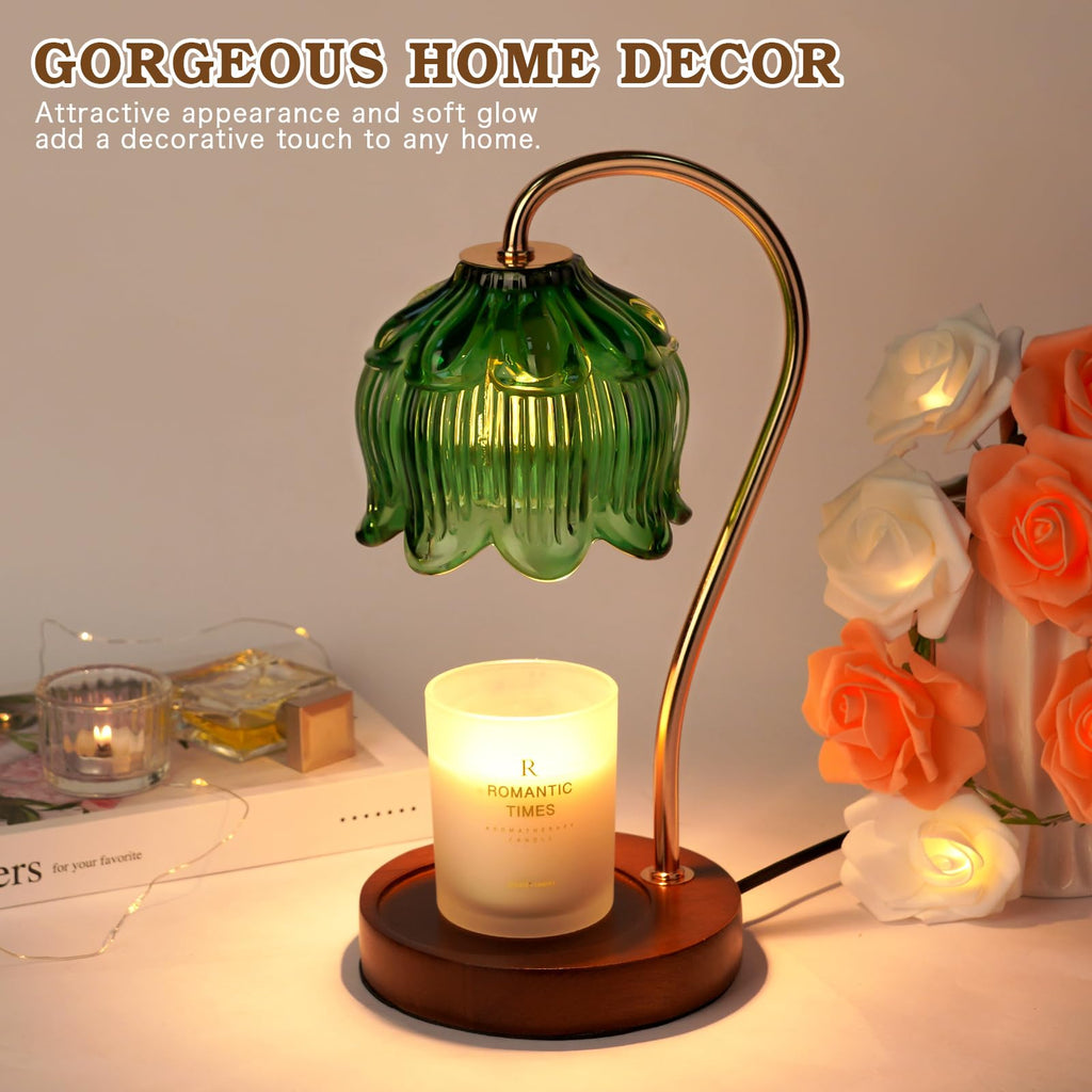Funistree Green Candle Warmer Lamp with Timer, Dimmable Flower Candle Lamp Warmer, Vintage Christmas Birthday Gifts for Women, Mom, Female Friend, Aromatic Candle Light for Yankee Candles