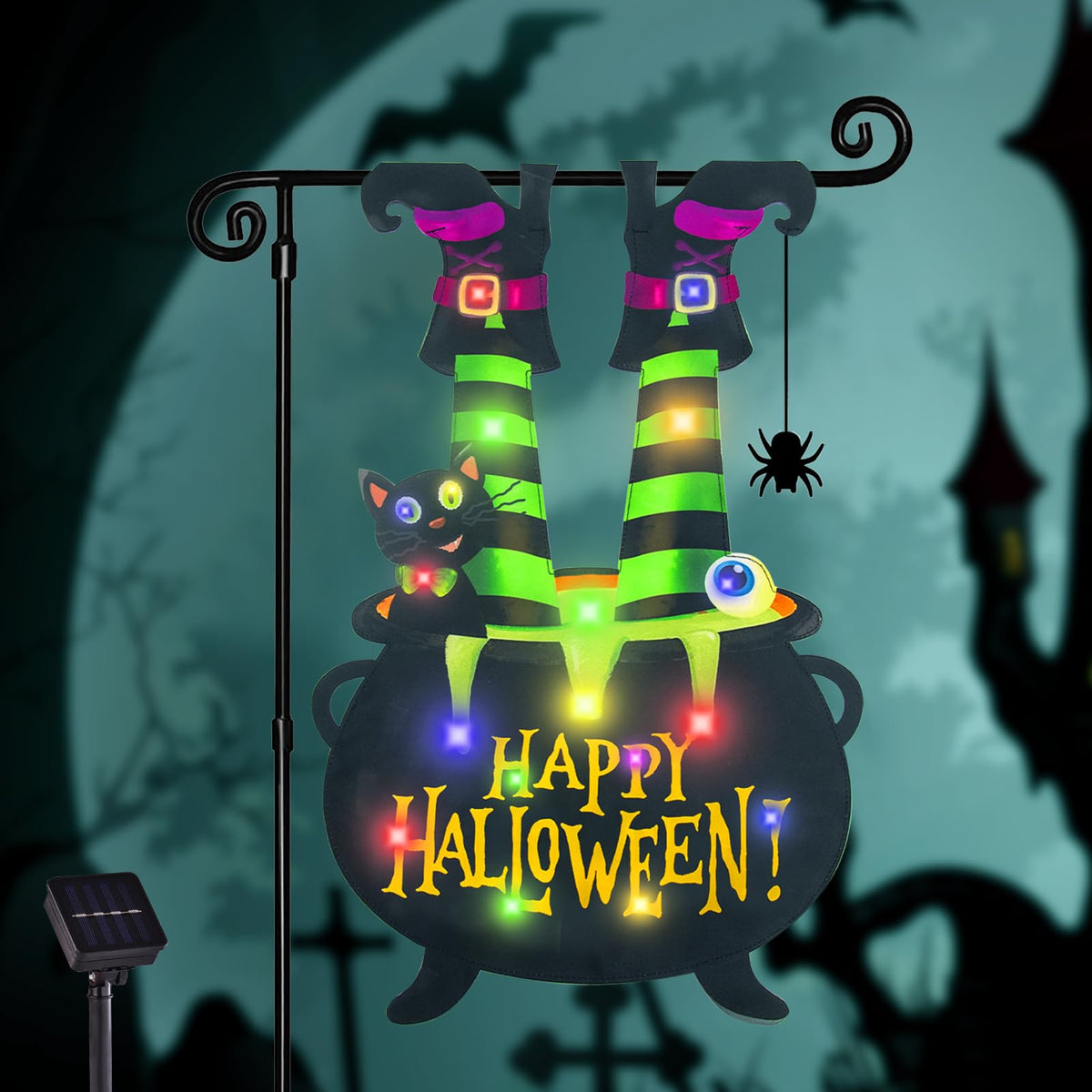 FLAGMESAGE Halloween Lighted Garden Flag, Witch Feet Yard Decor, 12x18 In