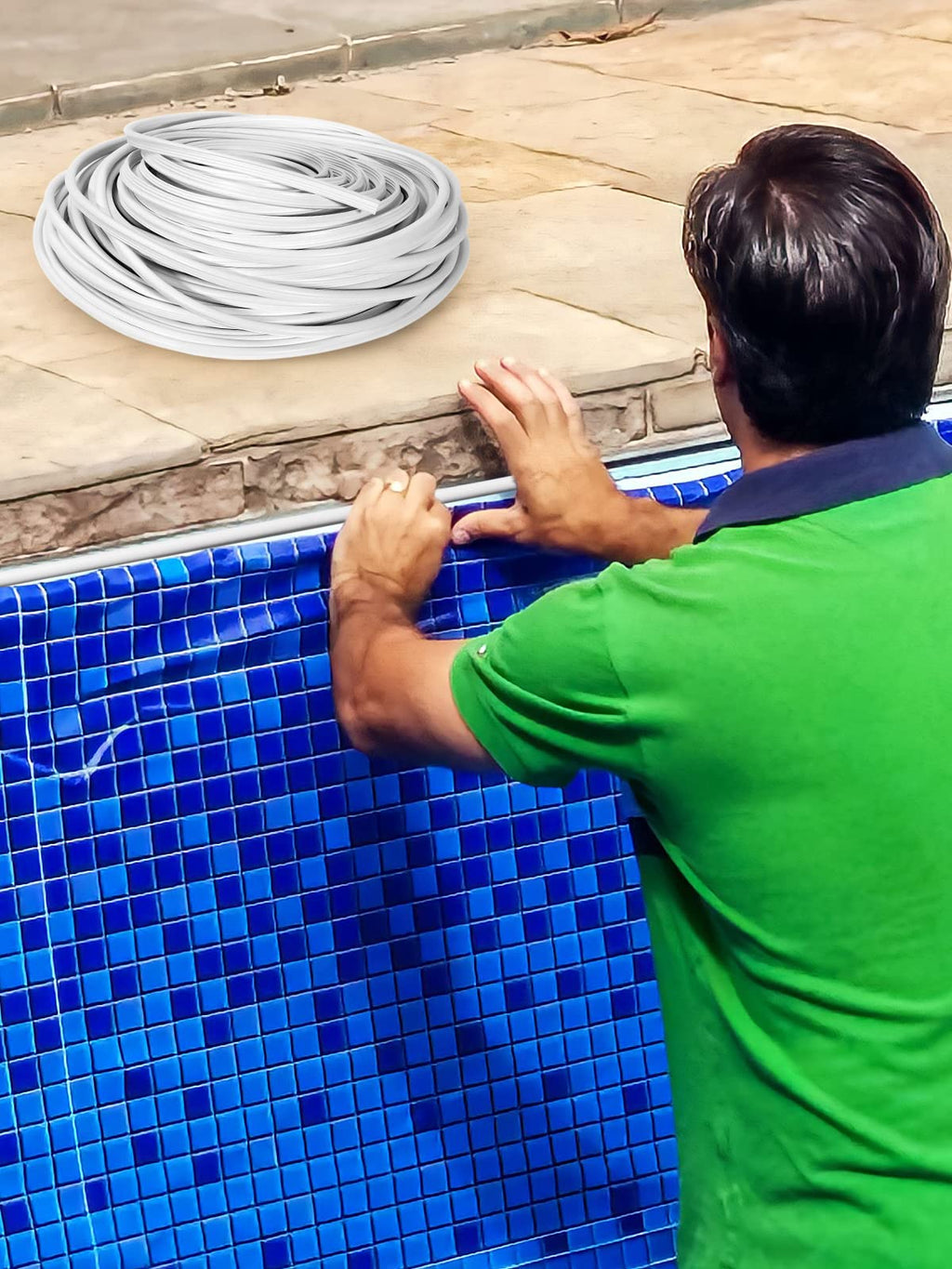 PAMASE 120ft Liner Lock - Inground Swimming Pool Beaded Wedge T-Shape Lock Roll, Flexible PVC Pool Liner Patch Kit for Above-Ground Pool - White