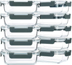 M MCIRCO 10 Pack,22 oz Glass Food Storage Containers with lids, Gray