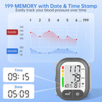 BENECEN Blood Pressure Monitor Adjustable Wrist Cuff for Home Use Automatic BP Machine Large Digital LCD Display 199 Memory Batteries Included with Carrying Case, Grey