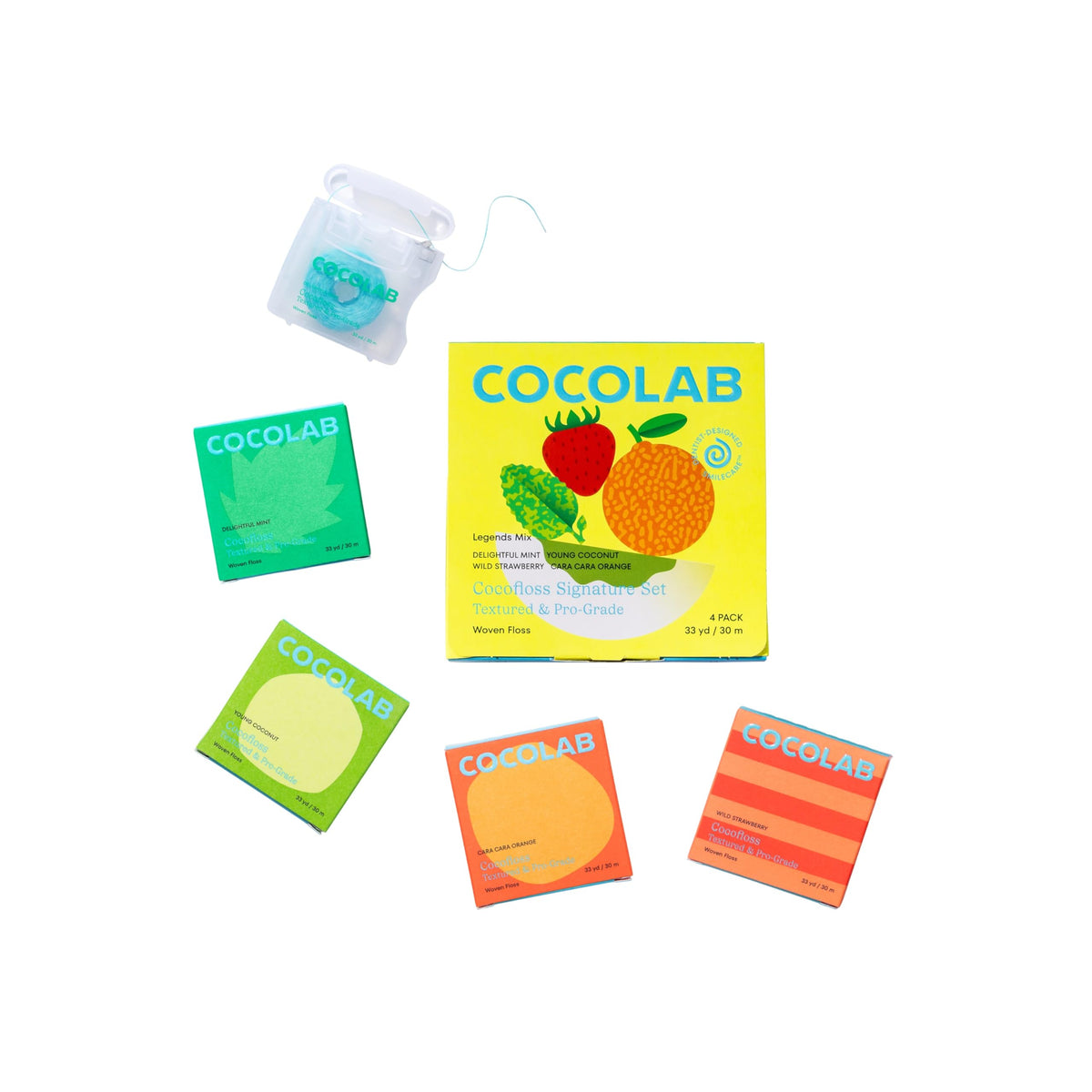Cocofloss Expanding Woven Dental Floss by COCOLAB, Signature Set, 4-Pack