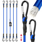 5-Piece 24 Inch Bungee Cords with Carabiner Hooks, Heavy Duty Rubber Elastic Tie Down Straps, Bungee Cord with Carabiner Clips for Cargo, Truck Bed, Camping, Motorcycle and Outdoor Use (Blue)