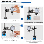 Rpeconu Dial Indicator with Magnetic Base, 0-1"×0.001" Precision Dial Test Indicator Set, Adjustable Long Arm Magnetic Dial Indicator Base Holder for Workshop, Lab & Mold Making