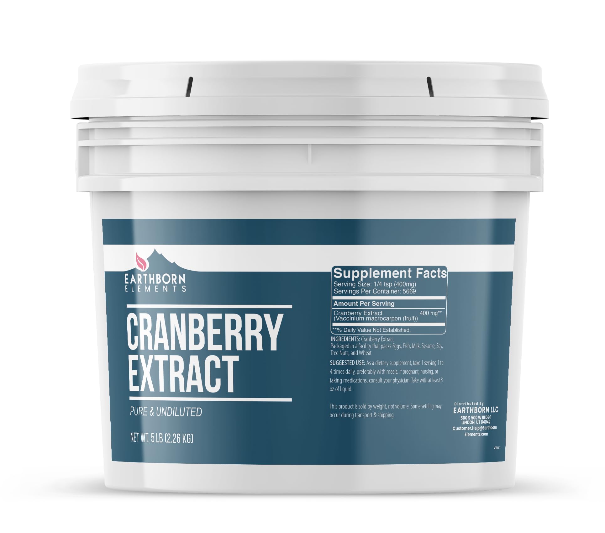 Earthborn Elements Cranberry Extract 1 Gallon Bucket, Pure & Undiluted, Herbal Supplement