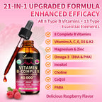 VivoNu Vitamin B Complex Liquid Drops, Methylated Vitamin B12 6000 mcg, B1, B6, B3, B5, B2, Folate, Biotin, Magnesium, Zinc, CoQ10 for Metabolism* & Energy Support, Raspberry Flavor - 3 Bottle