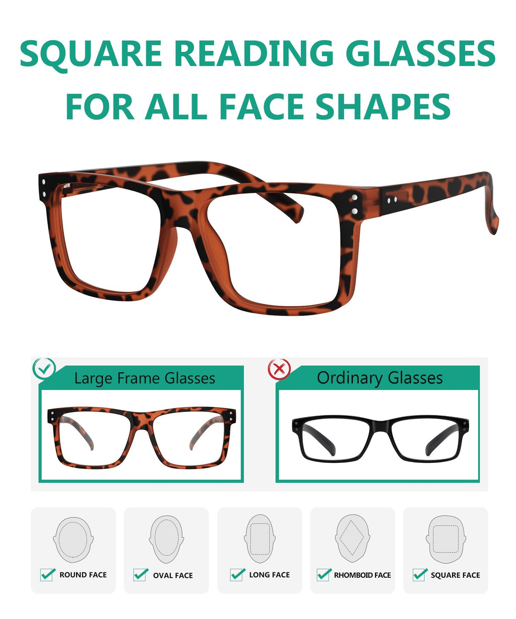 Eyekepper 5-pack Oversized Reading Glasses Square Large Frame Readers for Men and Women +3.00