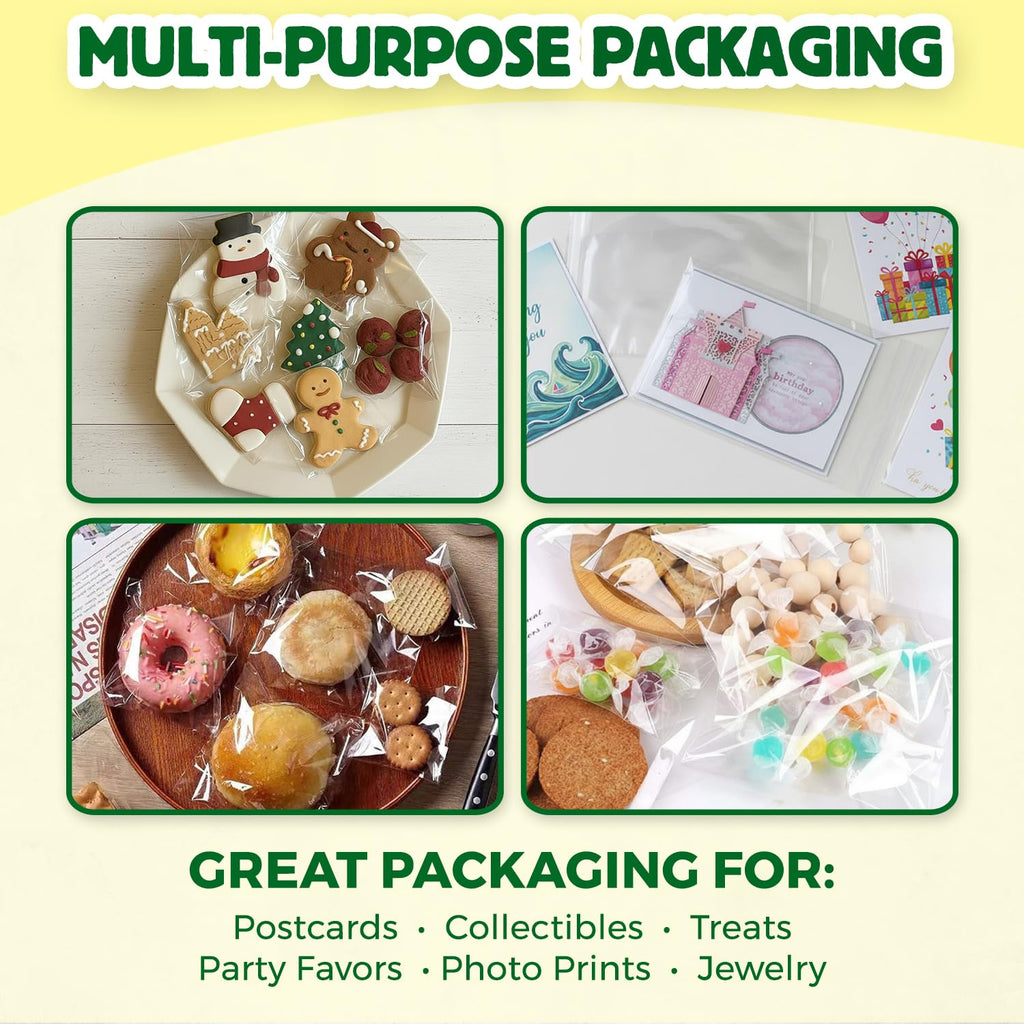 Seal Fresh Self Sealing Cellophane Bags - 2" x 2" (1000 Count) - Clear Plastic Resealable Cello Bag - Cellophane Treat Bags, Cookie Bags for Packaging, Candy bags, Cello Bags, Pastry Bags