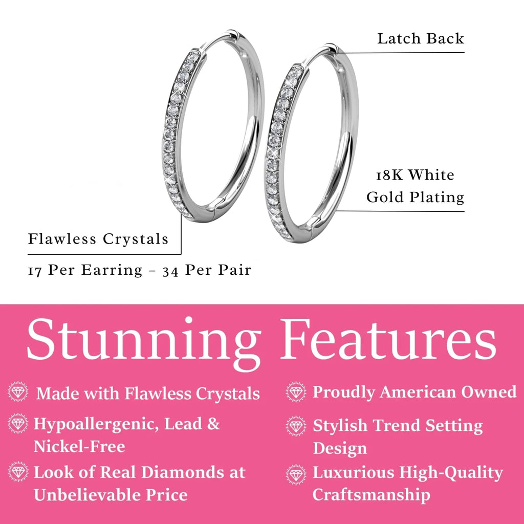 Cate & Chloe Bianca 18K White Gold-Plated Hoop Earrings |Dainty Jewelry for Women | Round Cut Simulated Diamond Crystals | 25mm Sparkling Small Hoops | Mother's Day, Birthday Gift for Her