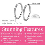 Cate & Chloe Bianca 18K White Gold-Plated Hoop Earrings |Dainty Jewelry for Women | Round Cut Simulated Diamond Crystals | 25mm Sparkling Small Hoops | Mother's Day, Birthday Gift for Her