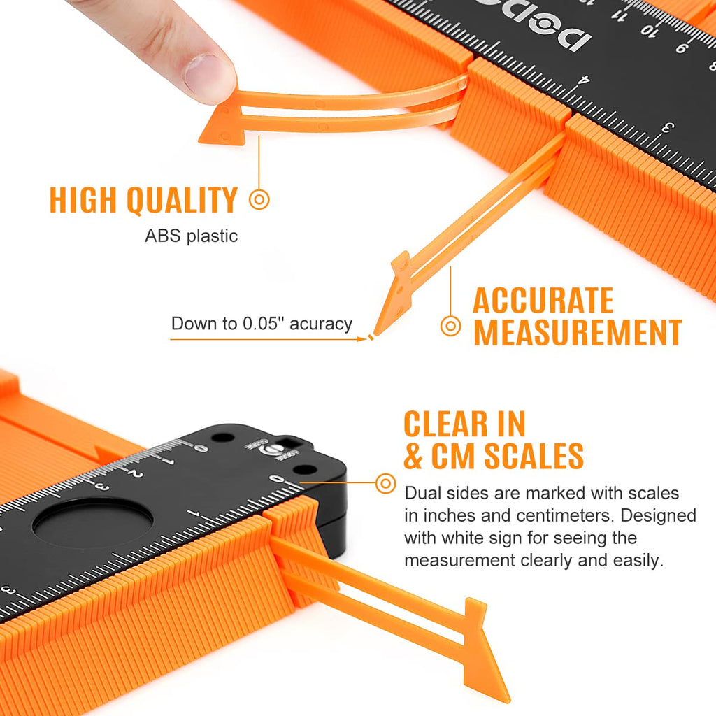 DODOWIN 10+5 Inch Contour Gauge with Lock, Gifts for Men, Dad and Husband
