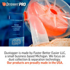 The Dustopper PRO, Low-Profile Dust Separator for Shop Wet/Dry Vacuums with at least 5HP. Includes High-Flow 90 Degree Sweep Elbows and Connection Hose. Fits Standard 5 Gallon Buckets, Made in USA