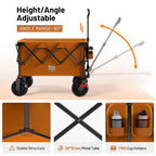 TIMBER RIDGE Outdoor Collapsible Folding Wagon with Brakes and Cup Holders, 500lbs Heavy Duty All Terrain Wheels Utility Cart for Shopping Camping Garden Sports, Orange