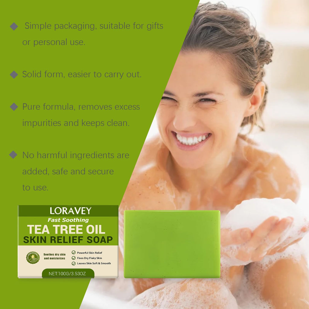 Loravey Antifungal Relief Soap Bar, Tea Tree Oil Soap, Natural Foot & Body Soaps for Healthy Skin,Relief Soap Bar Infused with Tea Tree Oil,Gentle Exfoliating Bar Soap for Men Women,3.5oz (2, 3.5OZ)