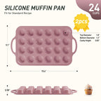 2 Packs 24 Cups Silicone Muffin Pan with Metal Reinforced Frame Mini Size Cupcake Pan Tray Egg Bites Silicone Circle Cookie Molds Muffin Tin Tart Pans Baking Sheet Set for Breakfast Sandwiches