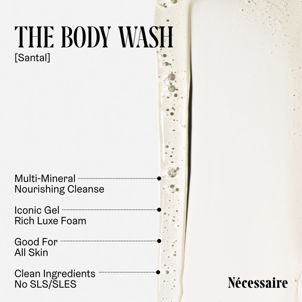 Nécessaire Body Essentials - Skin Care Gift Set For Women + Men - Travel-Size Body Wash, Body Lotion + Deodorant | Dermatologist-Tested. Hypoallergenic | Vegan | Aluminum-Free Deodorant (Santal)