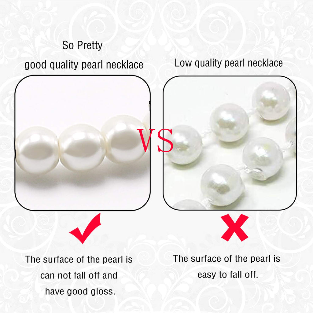 Long Pearl Necklace for Women Layered Cream White Faux Pearl Beads Strand Necklace Pear Stretch Bracelets Earring Costume Jewelry Set,3Pcs,Christmas Jewelry for Women
