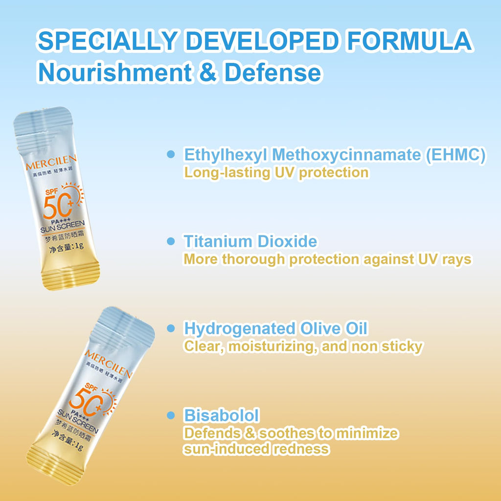 60PCS Mini Sunscreen SPF50+ PA+++ - Travel Size Sunscreen Bulk for Face & Body, Lightweight & Non-Greasy, Water-Resistant, Perfect for Summer Party & Thank You Gifts
