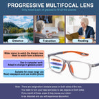BLOEXCLU 4 Pack Progressive Multifocus Reading Glasses for Men Women TR90 Sports Style Anti-Blue Light Computer Readers (black & blue & grey & transparent, 3, x)
