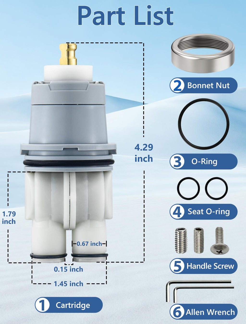LOWCUS Shower Cartridge Replacement for Delta RP46074 (2006-Present) 1-Pack, Compatible with Delta 13 14 Series Single Handle, Includes Bonnet Nut, Fix Leak or Drip, Temperature or Pressure Issues