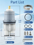 LOWCUS Shower Cartridge Replacement for Delta RP46074 (2006-Present) 1-Pack, Compatible with Delta 13 14 Series Single Handle, Includes Bonnet Nut, Fix Leak or Drip, Temperature or Pressure Issues