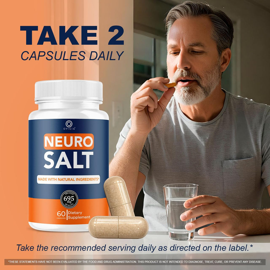 Neuro Salt Capsules - Official NeuroSalt Pills Advanced Premium Formula Support Maximum Strength, All Natural Ingredients Vitamins for Overall Health & Wellness, 60 Capsules for 1 Month