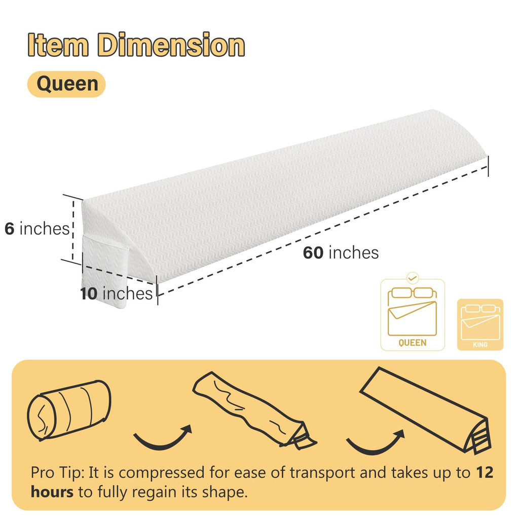 Vekkia Queen Bed Wedge Pillow for Headboard Gap/Mattress Gap Filler/Headboard Pillow/Bed Wedge Gap Filler,Stop Loosing Your Pillows