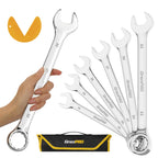 GRENPRO Metric Wrench Set, Large Wrench Set Metric and Standard, 7PC 23mm, 24mm, 26mm, 27mm, 30mm, 32mm Long Big Open End Wrench Tool Set Roll Up Pouch Organizer with Gauge, Combination Wrenches Sets