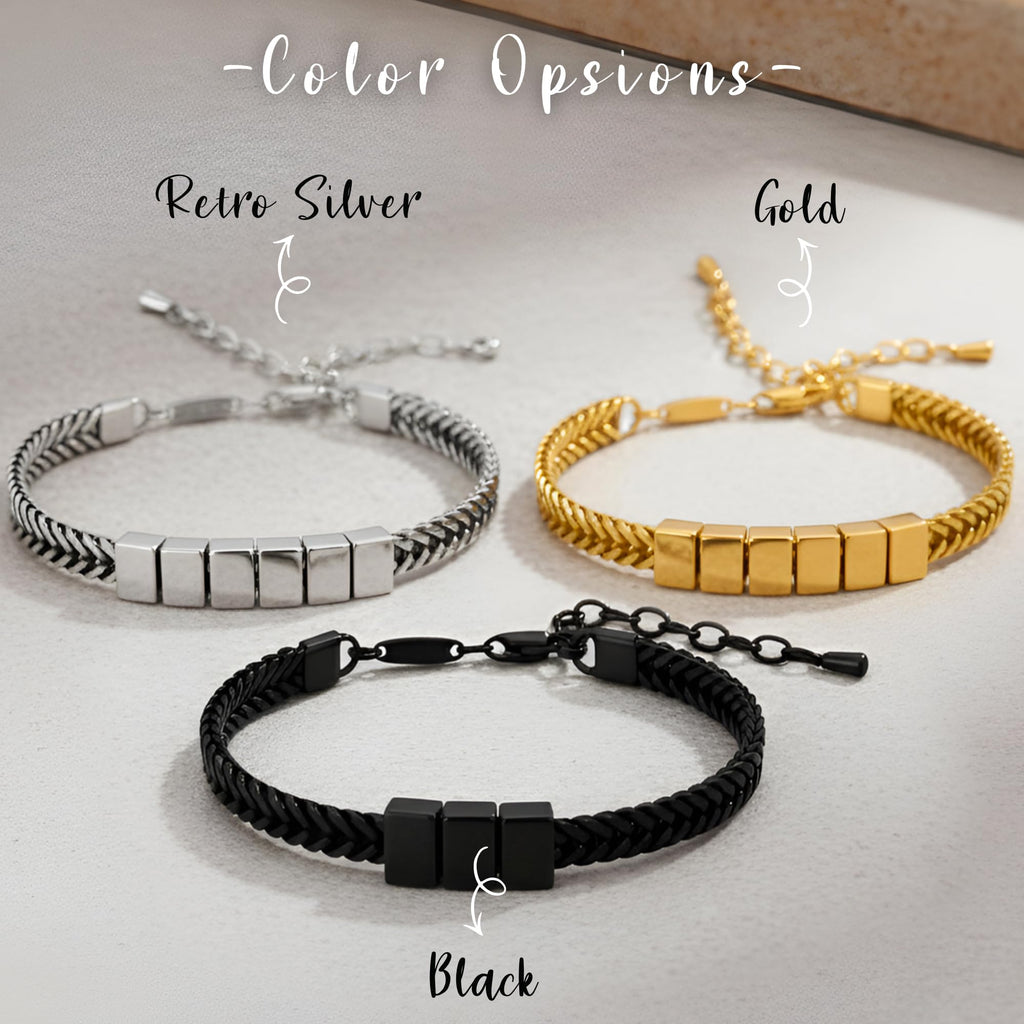 Personalized Silver Stainless Bracelet, 1-10 Bead, Custom Engraved Gift