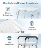 TABEKE Shower Chair for Inside Shower, Heavy Duty Shower Chair with Backrest & Padded Armrest, Height Adjustable Shower Bench, Shower Seat for Bathtub, Elderly and Disabled